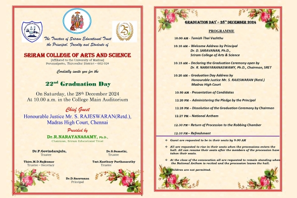 22nd Graduation Day Invitation – 28/12/2024